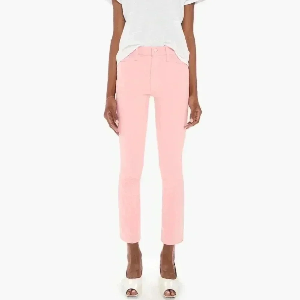 MOTHER PINK COTTON BLEND THE MID DAZZLER JEANS